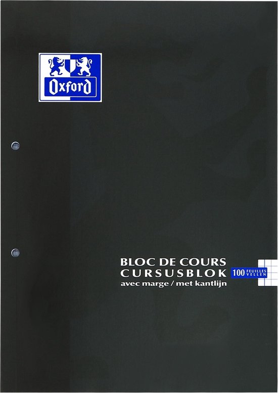 Zwart A4 cursusblok met leeuwenopdruk, Oxford logo en 100 vel.