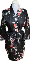 Originele - Japanse - Kimono - Bloemen - Zwart - Katoen - Kort - (Maat zie productomschrijving !)