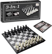 VoordeelShop Schaakbord Magnetisch - 3 in 1 Opklapbaar Met Schaakstukken - 32cm x 32cm - Schaakspel - Dambord - backgammon - Bordspellen - Spellen