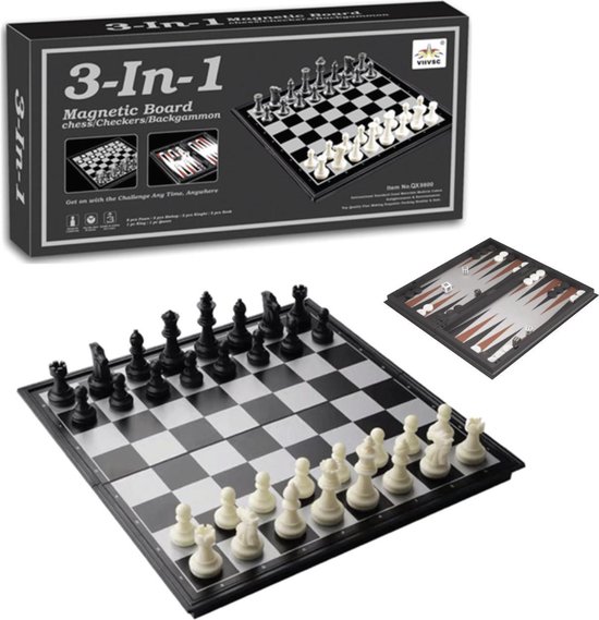 VoordeelShop Schaakbord Magnetisch - 3 in 1 Opklapbaar Met Schaakstukken -  32cm x 32cm... | bol.com