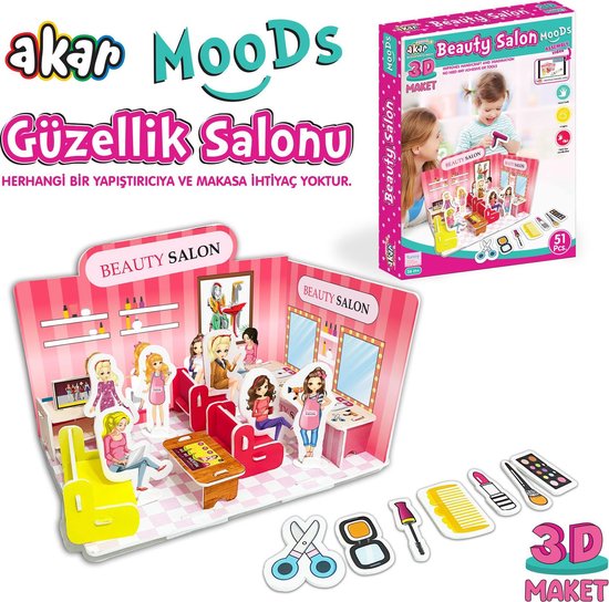 Akar Toys - Salon de Beauty - Puzzle / Puzzle 3D / Puzzle 3D Enfants /  Jouets - 51pcs