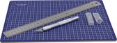 Snijmat A4 en Westcott Scalpelmes set incl. stalen liniaal 30 cm en 10 mesjes A040167