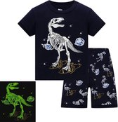 Shortama glow in the dark dinosaurus donkerblauw - pyjama - nachtkleding - kinderen - slapen - kinderpyjama