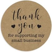 Sluitsticker Bedrijf / Webshop - Sluitzegel - Thank you For Supporting My Small Business | Kraft naturel - Zwart | Hart – Hartje | Bedankje - Envelop | Chique | Envelop stickers |