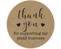 Sluitsticker Bedrijf / Webshop - Sluitzegel - Thank you For Supporting My Small Business | Kraft naturel - Zwart | Hart – Hartje | Bedankje - Envelop | Chique | Envelop stickers | Cadeau - Gift - Cadeauzakje - Traktatie | Leuk verpakt | DH Collection