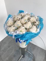 Knuffelboeket blauw met 15 beertjes