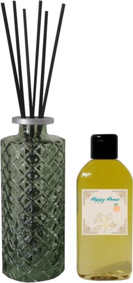 Home Diffuser Happy Home Green - Geurverspreider - Geurolie - Huisparfum - Geurstokjes - Diffuser - Geur aroma