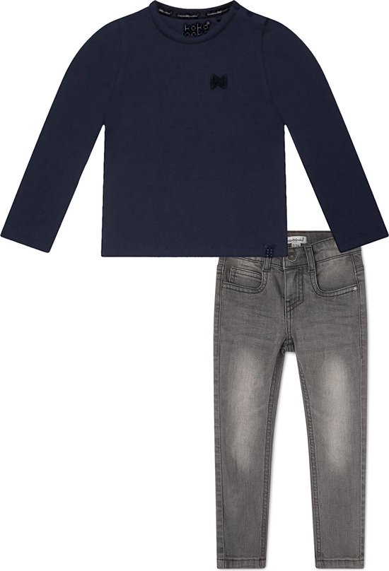 Koko Noko BIO Basics Set(2delig) Jeans NOX GREY en Shirt LS Navy - Maat 110/116