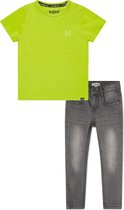 Koko Noko BIO Basics Set(2delig) Jeans NOX GREY en Shirt Neon yellow - Maat 86/92