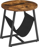 bijzettafel, ronde salontafel met opbergtas, voor woonkamer, slaapkamer, industrieel ontwerp, vintage bruin-zwart LET281B01