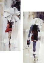 2 Schilderijen figuren met paraplu (set)