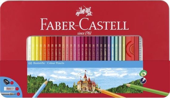 Faber-Castell kleurpotloden - Castle - blik 60 stuks met accessoires - FC-115894