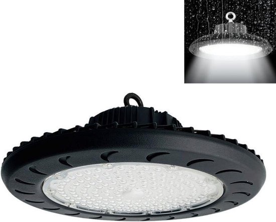 Industriële Hanglamp HighBay UFO 150W IP65 ZWART - Koel wit licht - Kunststof - Zwart - Unité - Wit Froid 6000K - 8000K - SILUMEN