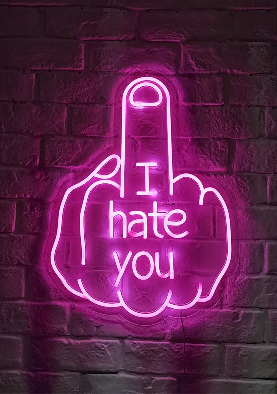 OHNO Neon Verlichting I Hate You - Neon Lamp - Wandlamp - Decoratie - Led - Verlichting - Lamp - Nachtlampje - Mancave - Neon Party - Kamer decoratie aesthetic - Wandecoratie woonkamer - Wandlamp binnen - Lampen - Neon - Led Verlichting - Rood