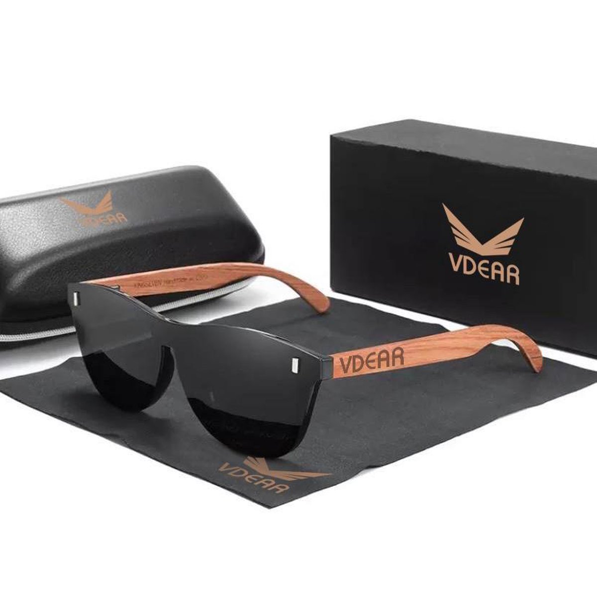 Kingseven - Vdear Black Oculos Sunglasses - Unisex Zonnebril - UV400 en Polarisatie Filter - Bamboe