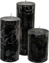 Cactula set van 3 stompkaarsen Zwart 7x10 / 7x15 / 7x20 Extra lange branduren