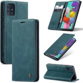 Retro Wallet Slim Case - Telefoonhoesje - Portemonnee Hoesje voor Samsung Galaxy A51 - Blauw