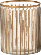 J-Line Windlicht Streep Glas Transparant/Goud Small Set van 2 stuks