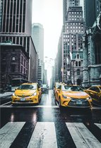 Taxi's in New York - Foto op canvas - Wanddecoratie - 30 x 45 cm