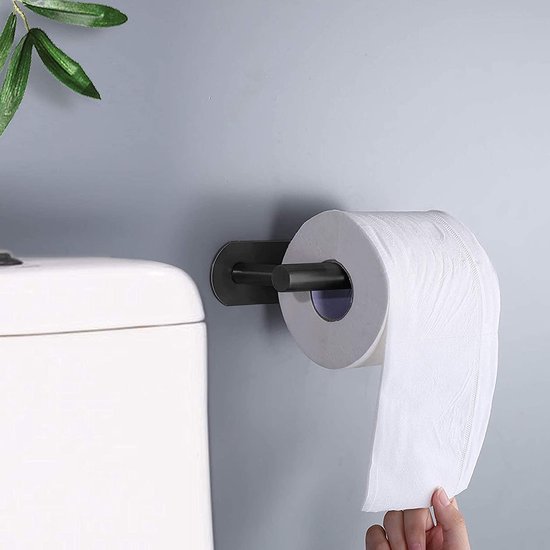 Vannons - Toiletrolhouder - WC Rolhouder Zwart zonder Boren - Zelfklevend - WC Rol Houder RVS - Zwart