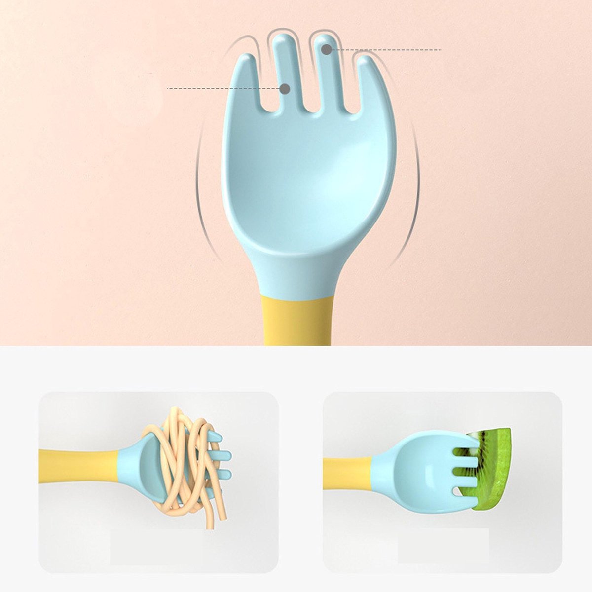 Siliconen Lepel Voor Baby Gebruiksvoorwerpen Set Extra Voedsel Peuter Leren Eten Training Buigbare Zachte Vork Zuigeling Kinderen Servies Vaatwasser bestendig — afbeelding 4
