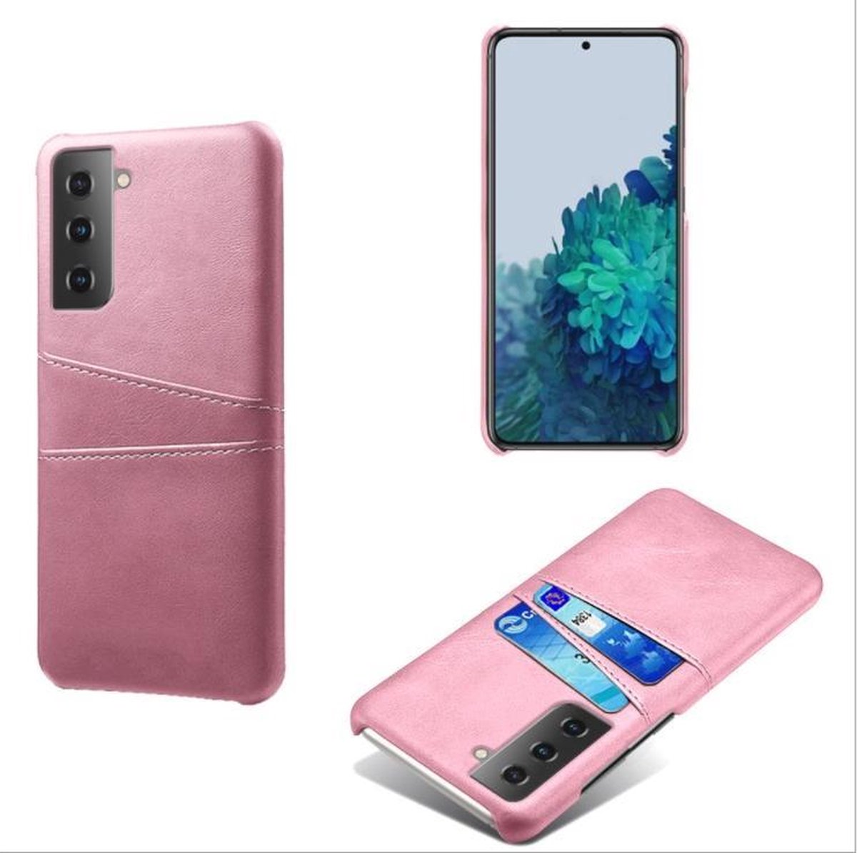 Backcover met Opbergvakjes + PMMA Screenprotector voor Galaxy S21 Plus 5G _ Roze Goud