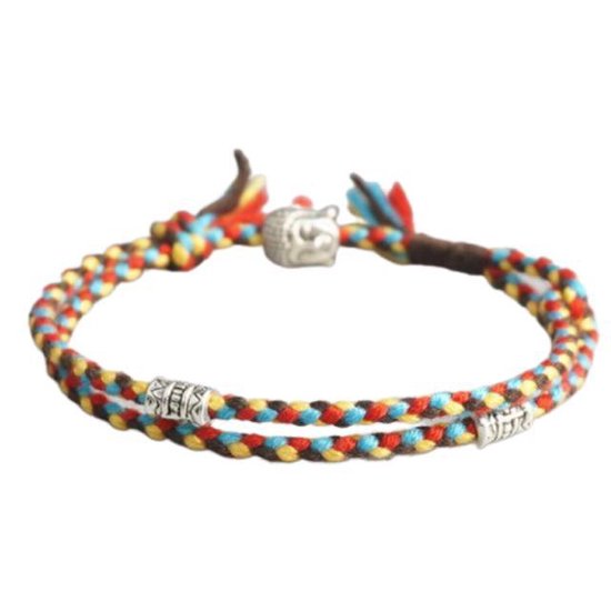 Tibetaanse armband - Multicolour - handmade/geweven - RVS - Buddha - Unisex  - Lieve Jewels | bol.com