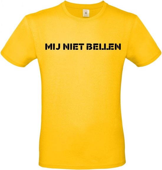 T-shirt met opdruk “Mij niet bellen” | Chateau Meiland | Martien Meiland | Goud geel T-shirt met zwarte opdruk. | Herojodeals