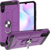 Voor Xiaomi Redmi 9A War-god Armor TPU + PC Schokbestendige magnetische beschermhoes met ringhouder (paars)