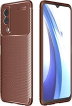 Voor vivo Y53s koolstofvezel textuur schokbestendig TPU hoesje (bruin)
