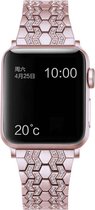 Geschikt voor Apple Watch bandje 42 / 44 / 45 / 49 mm - Series 1 2 3 4 5 6 7 8 SE Ultra - Smartwatch iWatch horloge band - 42mm 44mm 45mm 49mm - Fungus - RVS metaal - Roze - Glitte