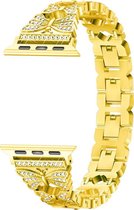 Geschikt voor Apple Watch bandje 38 / 40 / 41 mm - Series 1 2 3 4 5 6 7 SE - Smartwatch iWatch horloge band - 38mm 40mm 41mm - Fungus - RVS metaal - Goud - Vlinder