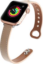 Geschikt voor Apple Watch bandje 42 / 44 / 45 / 49 mm - Series 1 2 3 4 5 6 7 8 SE Ultra - Smartwatch iWatch horloge band - 42mm 44mm 45mm 49mm - Fungus - PU Leer - Beige - Dun