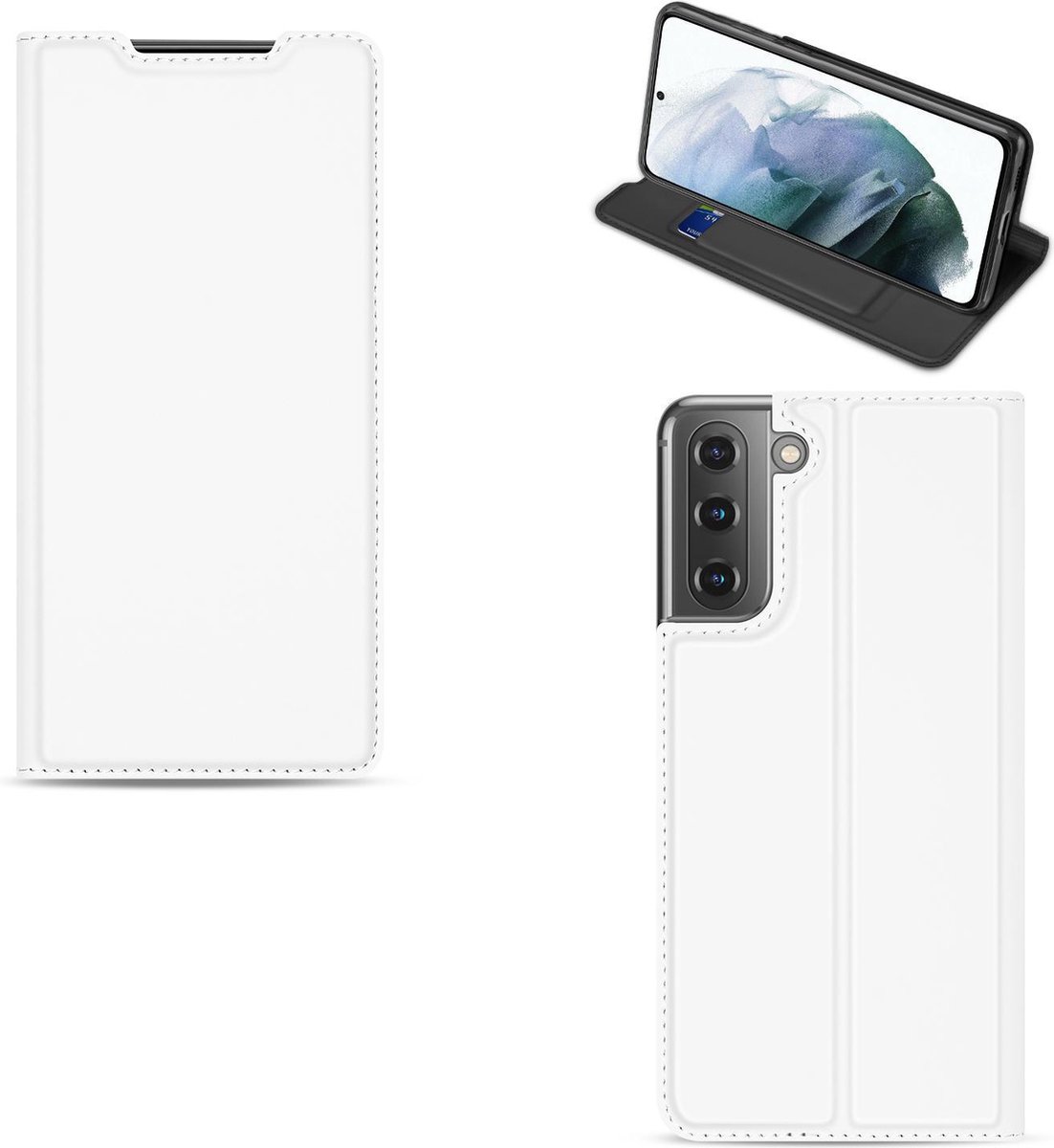 Samsung Galaxy S21 FE Stand Case Hoesje Wit met Pashouder