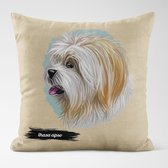 Sierkussen - Lhasa Apso Met Je Eigen Naam - Wit - 45 Cm X 45 Cm