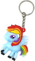 Kinder sleutelhanger tashanger unicorn my little pony van siliconen blauw multicolor regenboog met keyring 5x5 cm