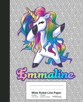 Wide Ruled Line Paper: EMMALINE Unicorn Rainbow Notebook