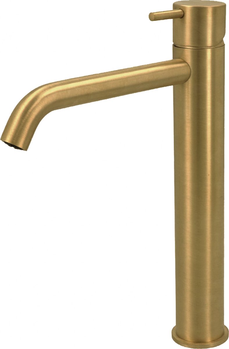 Hotbath Cobber - Wastafelmengkraan - zonder Waste - Laag - Geborsteld Messing PVD - Opbouw - Messing - V03