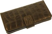 Made-NL Handgemakte Geschikt voor Samsung Galaxy S21 Ultra book case donker bruin krokodillenprint robuuste hoesje