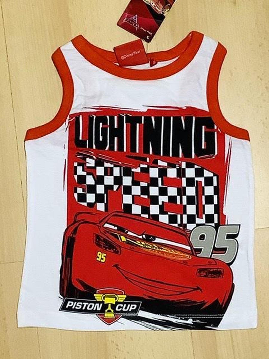 Disney Cars shirt - mouwloos - wit/rood - maat 98 (3 jaar)
