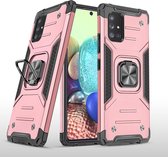 Samsung A71 Hoesje - Heavy Duty Armor hoesje Rose Goud - Galaxy A71 4G silicone TPU hybride hoesje Kickstand ringhouder met Magnetisch Auto Mount