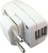 Scanpart USB stekker met 2 poorten - Inklapbaar - Twee USB A aansluitingen - 2.1A - Wit
