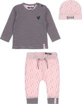 Dirkje Bio Basic SET(3delig) Roze broek printje, Shirt gestreept met Mutsje - Maat 56