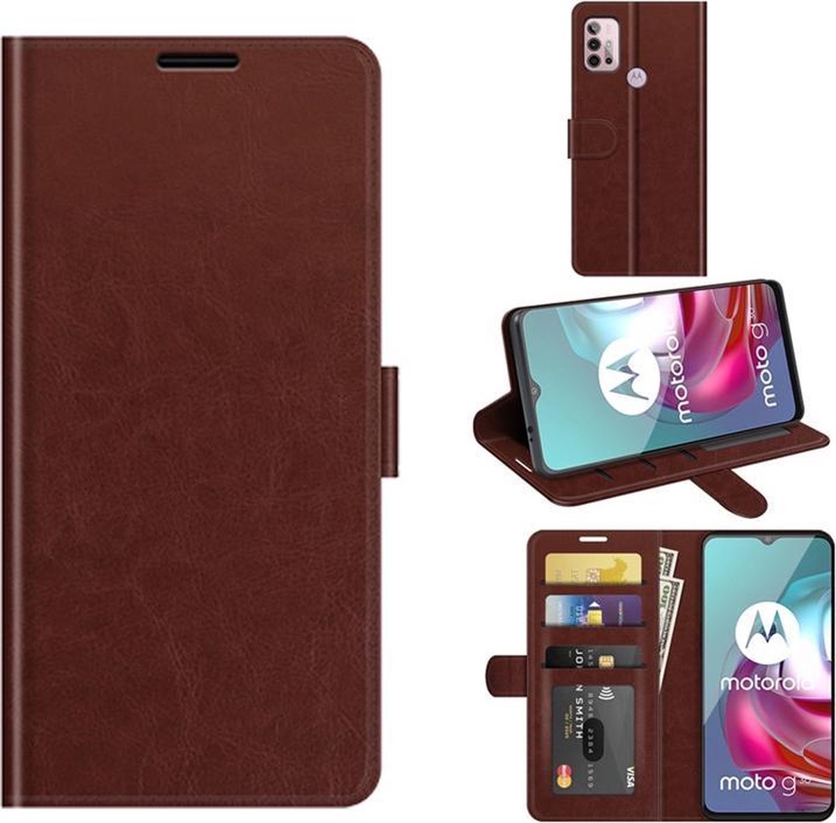 Motorola Moto G30 Case, MobyDefend Wallet Book Case (Fermeture au dos),  Marron - Étui... | bol