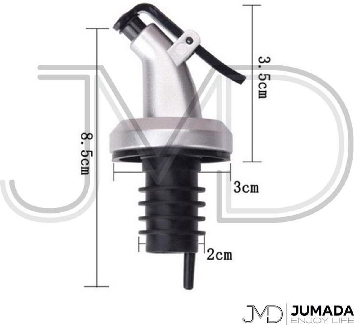 Jumada's Luxe Schenktuit Voor Azijn Wijn Of Olieflessen Met Rubberen Afsluitring Kunststof Zilverkleurig