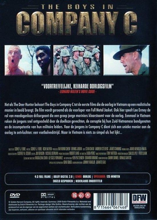 Achterkant DVD-hoes met fragmenten uit de film, recensies en filminformatie. "Voortreffelijke, keiharde oorlogsfilm" - Leonard Maltin's Movie Guide.
