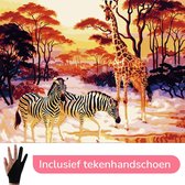 Schilderen Op Nummer Volwassenen Afrika Zebra Giraffe Dieren – 50x40 cm - Inclusief Tekenhandschoen - Paint By Number Volwassenen