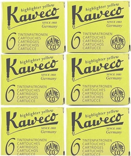 Kaweco Vulpen vullingen Geel, Highlighter Yellow, 6 doosjes