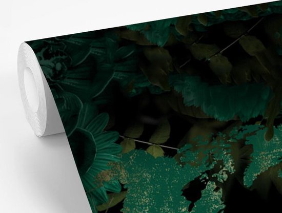 Papier peint - Papiers Papier peint photo Wereldkaart - Vert - Plantes - Largeur 240 cm x Hauteur 240 cm