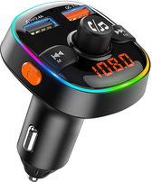 Bovon Bluetooth FM-Zender voor in de Auto, 7 Kleuren Omgevingslicht met Ademhalingsmodus, Bluetooth Autoradio-Adapter 5V/2.4A+ QC3.0 Autolader, Draadloze Handsfree Carkit, Ondersteuning U Disk/TF-kaart